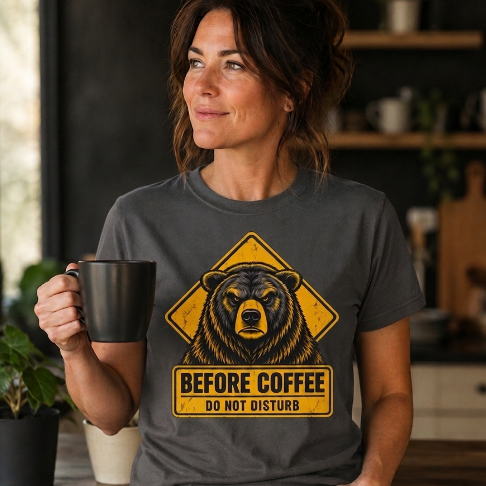 Before Coffee Grizzly T-Shirt - Image 3