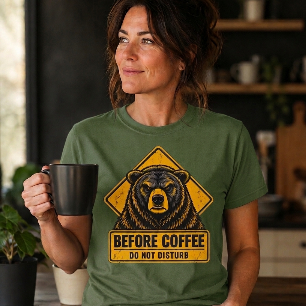 Before Coffee Grizzly T-Shirt - Image 2